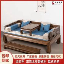 Luohan bed Old elm Chinese Antique Sculpture Sofa bed Solid wooden leisure bed tenon sofa bed