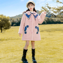 Girl coat autumn and winter 2021 new foreign style lamb cashmere children Korean version of cotton padded medium and long wool sweater