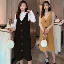 Pregnant women autumn dress two-piece set outside wear vest leisure tide mother Spring and Autumn long sleeve vest dress set Spring