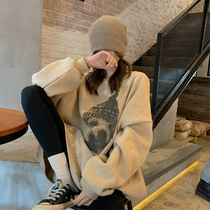 Han Edition Big Code Gestation Women Dress Autumn Winter Dress Blouse Suit Fashion style Long sleeves headwear bf Lazy Wind Female Spring Clothing