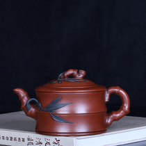 Taiwan reflow old teapot Yixing Purple Sand famous early factory Zhou Guizhen handmade old red mud two-color bamboo section