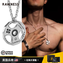 RAWNESS Barbell Sheet Necklace American Fitness Boomer Dumbbells Lock Bone Chain Titanium Steel Custom Sweater Chain Mens Autumn Winter