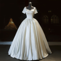 French satin main wedding dress 2021 New Hepburn retro simple Palace small Man simple temperament Super fairy dream