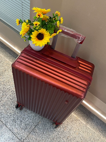 Бордовый чемодан с молнией для путешествий