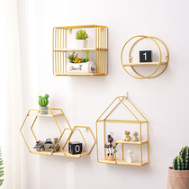  Nordic wrought iron wall shelf creative lattice decoration personality bedroom punch-free seamless nail wall-mounted wall