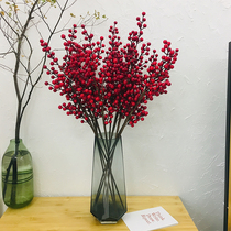 Red fortune fruit red fruit fake flower living room fortune dried flower decoration North American Holly Berry simulation flower
