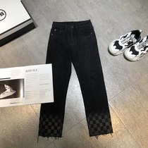 (Ting two strict selection) 9175# checkerboard plus velvet thickened pipe jeans 102501