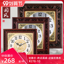 Yesen Chinese solid wood wall clock living room square clock Chinese wind meter box clock large conference room quartz clock