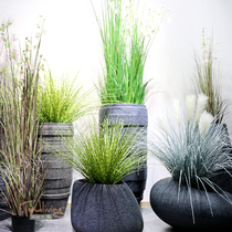 Floor-to-ground glass fiber reinforced plastic flower pots special-shaped ellipse simulation reed grass field industrial wind commercial space green plant decoration