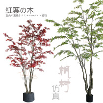Indoor simulation Japanese red maple chicken claw maple Chinese Zen dry landscape garden floor-to-ceiling green plant landscape decoration