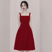 Temperament new wine red collar collars dress bride back toast toast dress women can wear