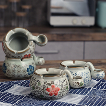 Ceramic with sink ashtray Creative day style imitation antique green flower Porcelain Smoke Cylinder Round Belly Windproof Home Living Room Ashtrays