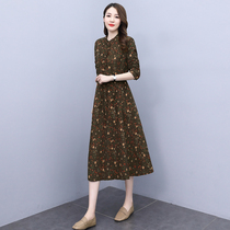 Sijiqing womens new Hangzhou 2021 autumn long sleeve dress waist thin age vintage cotton skirt