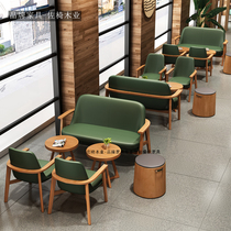 Cafe solid wood backrest chair restaurant milk tea shop casual sofa table and chair combination customer rest area commercial