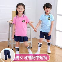 Sports school uniforms for primary school students Summer clothes Kindergarten garden clothes class clothes Summer cotton short-sleeved suit British style graduation clothes
