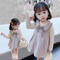 Fake two skirt foreign style childrens clothing Net Red Girl dress autumn 2021 autumn small fragrant style princess dress baby