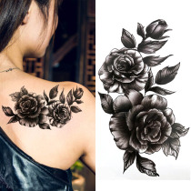 New hand-painted beautiful black and white big picture rose photo photo waterproof long-lasting female realistic tattoo decal arm