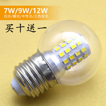  LED bulb energy-saving e27 screw mouth three-color dimming 5W7W warm white light household transparent small ball bubble magic bean light source