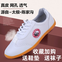 Chenjiagou Taiji shoes Womens summer leather male beef tendons white mesh breathable Taijiquan martial arts training shoes Black