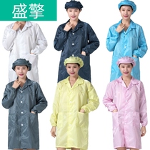 Static work dust-proof clothing protective clothing dust-free coat coat long blue and white hooded workshop anti-industrial dust