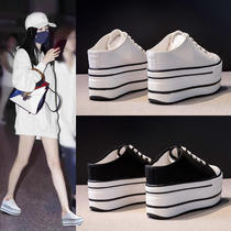 Hong Kong Baotou Half-Trap Wear New thick soles with high canvas shoes Slippers Lazy sandals in summer