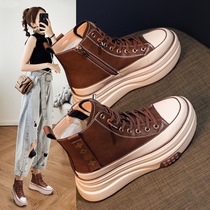 Yang Mi with small fragrant wind inner increase womens shoes 2021 new autumn thick soled sports leisure high board shoes ins tide