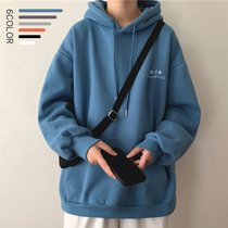 Plus velvet thick hooded sweater mens spring and autumn 2021 new fashion brand ins couple autumn loose coat men