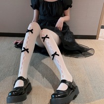 Lolita Lolita solid color bow hollow stockings children Japanese jk two-faced fishnet socks thin socks
