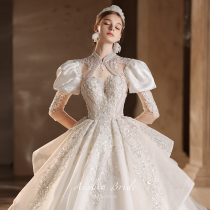 Champs wedding dress 2021 new bride French court style high-end luxury retro temperament big tail summer