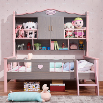 Childrens bed princess bed solid wood wardrobe bed integrated bed single bed girl with guardrail half high bed 1 meter 2 bed