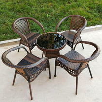 Balcony table and chair casual simple coffee table garden outdoor woven chair backrest courtyard wrought iron small wicker chair three-piece set