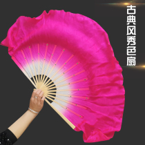 Long silk double-sided dance fan adult Jiaozhou Yangko square dance performance Fan rose red gradient color