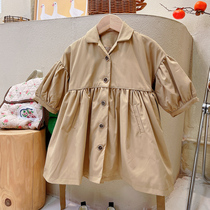 Girls  autumn windbreaker 2021 new childrens spring and autumn mid-length temperament jacket baby western style tunic coat tide