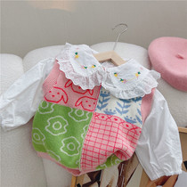 Yang Mejia Childrens Clothing 2022 Spring New Girl Knit Vest Children Baby Trendy Foreign Air Splicing Waistcoat Top