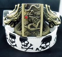  Punk mens belt personality belt White handsome skull lighter belt Golden dragon pants belt non-mainstream