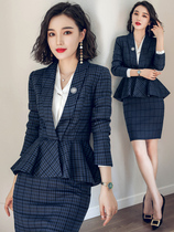 Aishangchen professional clothes womens suit 2021 autumn OL ruffle long sleeve suit white-collar overalls interview tooling