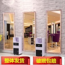 Barber shop mirror cabinet one-piece single-sided wall-mounted hairdressing mirror Hair salon special wall-mounted mirror table trendy simple