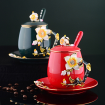Taolixuan Enamel color water cup Ceramic cup Household breakfast milk flower tea cup Creative trend luxury coffee cup