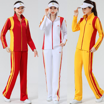 Middle-aged and elderly square dance fitness group clothing autumn sportswear long-sleeved trousers two-piece performance clothing group purchase