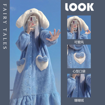 Cute Jade dog coral velvet pajamas female 2021 new winter little man dressing gown thick long sleeve sleep skirt