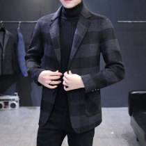 Light luxury plaid woolen coat mens suit short spring and autumn Korean version of slim handsome double-sided cashmere suit jacket