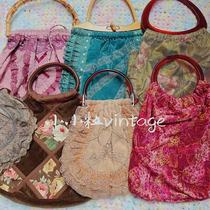 Ancient vintage Japanese Lace vintage Printed Wooden Handle Hand bag Bag