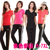 Sports suit womens summer short sleeve trousers fat mm running clothes large size loose sportswear two-piece thin quick-drying clothes