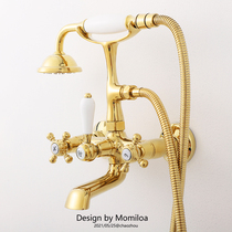 Beautiful View Retro-Style Bathtub Tap Bath Add High Base Zircons Golden ceramic handlebar Handheld Phone Shower