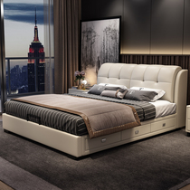 Nordic leather bed modern simple double bed soft bag bed wedding bed 1 8 m bed storage bed master bedroom tatami bed