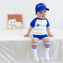 Baby Summer Suit Pure Cotton Thin woman male and female short sleeve shorts sport Two sets of damp net red baby summer clothes