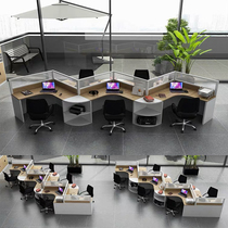 Curve desk combination staff table card holder row 6 people dislocation table with different arc screen 5 partition design