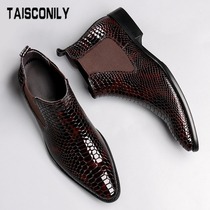  Martin boots mens high-top shoes British autumn and winter mens mid-top patent leather booties Leather boots boots pointed Chelsea boots