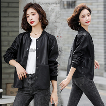 Haining leather ladies 2021 spring and autumn new sheepskin short baseball collar casual leather jacket small coat