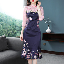 Improved cheongsam dress women 2021 new autumn high-end Chinese style retro Womens Young temperament long dress